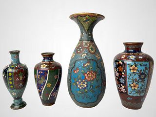 Group of 4 Small Japanese Cloisonné Vases