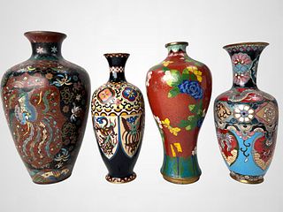 Collection of 4 Large Antique Cloisonné Vases