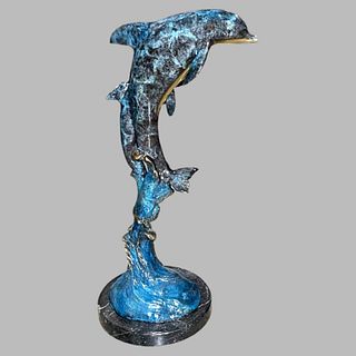 Bronze Double Dolphin Sculpture After Wyland.
