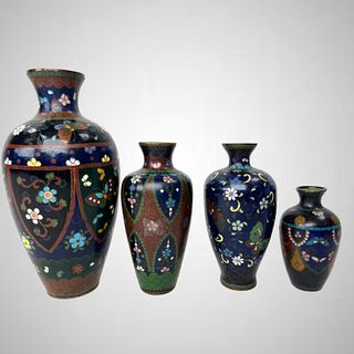 Collection of 4 Antique Japanese Cloisonne Vases