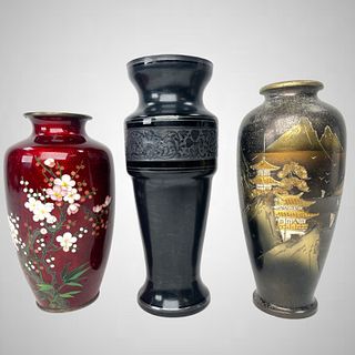 Group of 3 Vintage Japanese Cloisenne Vases