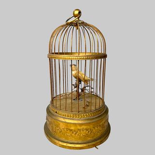Vintage French Gilt Brass Bird Cage Automaton