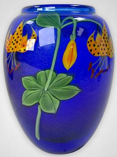 Vintage Cobalt Blue Blown Art Glass Vase Signed