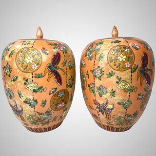 Pair of Large Chinese Porcelain Covered Urns