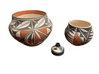 3 Hand Painted Acoma Pueblo Style Pots