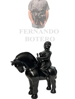 A Woman On A Horse, A Fernando Botero Bronze Statue, Signed & Numbered