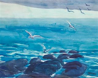Peter Rotier, (Wisconsin, 1887-1963), Seagulls over Rocky Shore