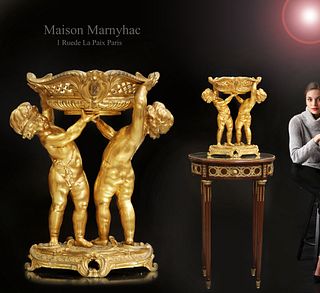 A Large 19th C. Maison Marnyhac Figural Gilt Bronze Centerpiece, Signed