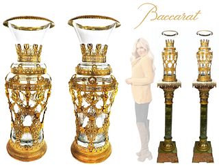 A Pair Of Large 19th C. Baccarat Crystal Figural Ormolu Vases
