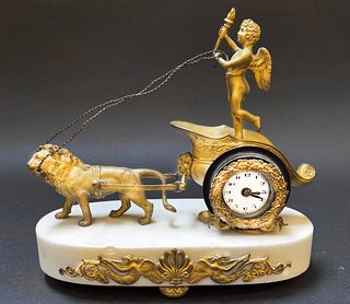 19th Century French Empire Gilt Dore Bronze Marble Figural Group Clock