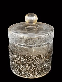 19th C. German Engraved Sterling Silver Glass Candy Dish, Hallmarked