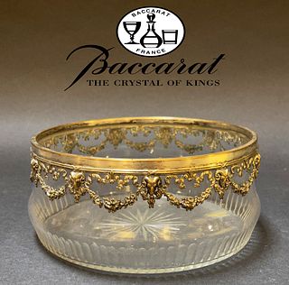 19th C. French Silver-Plated Bronze Baccarat Crystal Bowl / Centerpiece