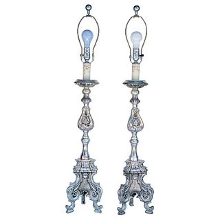 Pair of  Silver Plated Table Lamps
