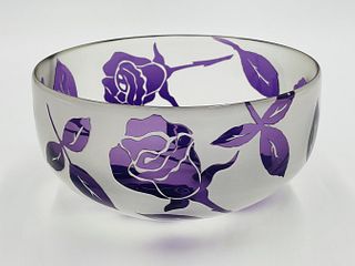 Lilac Flowers Artist Proof Studio Art Glass bowl by Correia, Signed