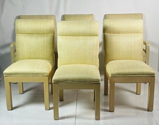 Set of 6 Vintage Dining Chairs in Cream Fabric and Blonde Wood