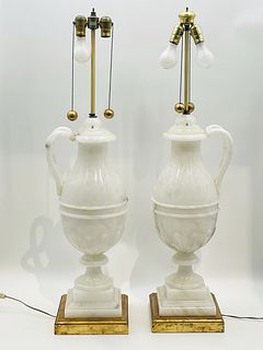Vintage Alabaster & Brass Table Lamps made in Italy