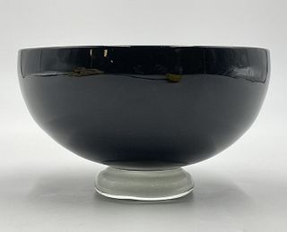 Black Art Glass Bowl by Correia Glass, Signed & Dated