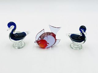3 Murano Glass Style Swans & Fish