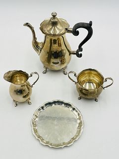 Sterling Silver Tea/Coffee Service including Tea/coffee pot, suggar caddie, creamer & tray