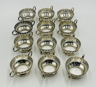 Set of 12 Sterling Silver Cup Holders