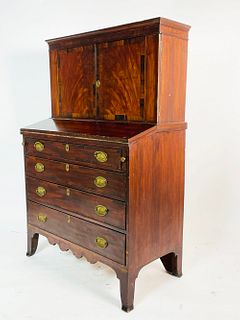 English Regency Two Piece Dresser Cabinet With Brass Hardware