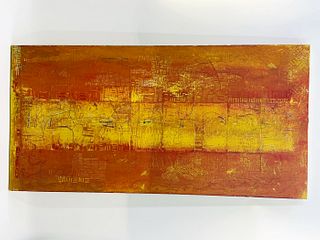 Abstract Painting in Orange & Yellow Tones by Grace Short, Signed.
