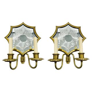 Pair of Solid Brass & Mirror Wall Sconces, E. F. Caldwell attb.