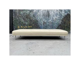 Stunning Bench With Round Legs & Leather Upholstery