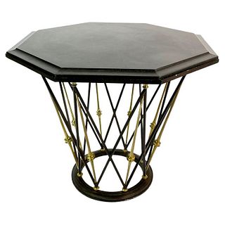 French Center Table in Brass & Wrought Iron with Ocatagonal Slate Top