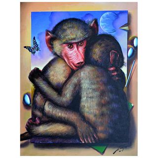 Ferjo, "Hug Me Tight" Original Painting on Canvas, Hand Signed with Letter of Authenticity.