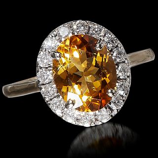 GOLD CITRINE AND DIAMOND CLUSTER RING