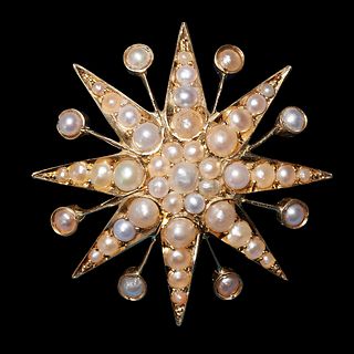 ANTIQUE GOLD PEARL STAR BROOCH