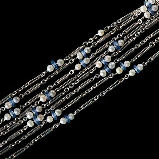 FINE ANTIQUE PEARL AND BLUE STONE NECKLAC