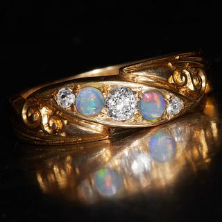 VICTORIAN OPAL AND DIAMOND 5-STONE RING