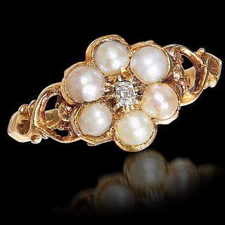 VICTORIAN PEARL AND DIAMOND CLUSTER RING
