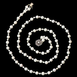 LONG SINGLE STRAND SOUTH SEA PEARL NECKLACE WITH DIAMOND CLASP