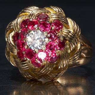 RUBY AND DIAMOND BOMBE CLUSTER RING