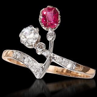 RUBY AND DIAMOND UP FINGER RING