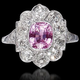 EDWARDIAN PINK SAPPHIRE AND DIAMOND CLUSTER RING 