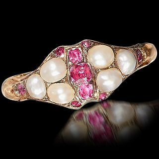 VICTORIAN PEARL AND RUBY RING