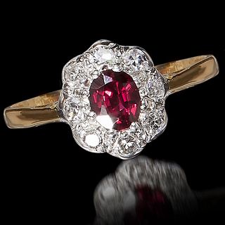 GOLD RUBY AND DIAMOND CLUSTER RING