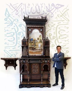 A MONUMENTAL LATE 18th C. INLAID MAMLUK REVIVAL CABINET