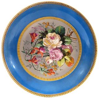 19th C. Sevres Style Bronze Mounted Floral Plate