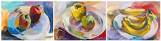 Martha Nessler Hayden  , (Wisconsin, b. 1936), Red Apples, Bananas, and Yellow Apples, 1993 (three works)