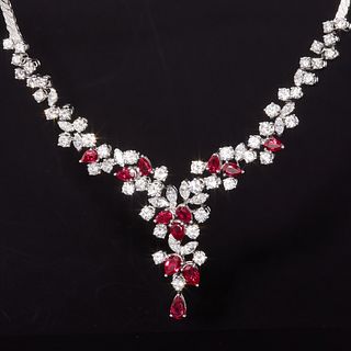 IMPRESSIVE CERTIFICATED BURMESE RUBY AND DIAMOND NECKLACE