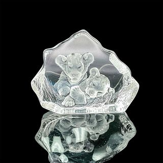 Mats Jonasson Art Crystal Lion Cubs Sculpture, Signed