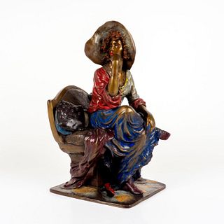 Isaac Maimon Painted Bronze Sculpture, Lady With Sun Hat