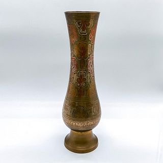 Vintage Brass Floral Enamel Vase