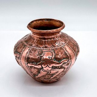 Antique Small Copper Embossed Vase