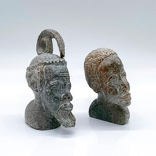 Pair of African Small Hand Carved Stone Busts